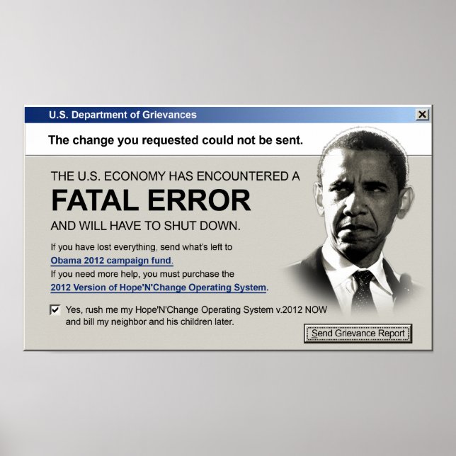 Obama - Erro fatal: Poster de protesto (Frente)