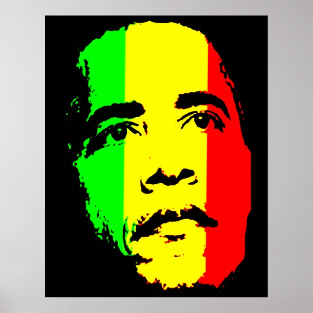 Obama Green Dourado e Red Face Poster (Frente)