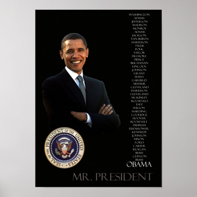 Obama Poster - lista dos 44 presidentes (Frente)