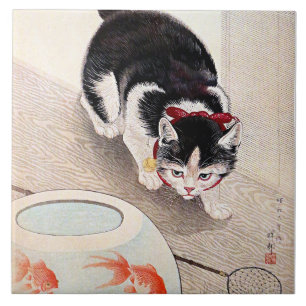 Obra de arte Cat e Bowl de Peixe Dourado,