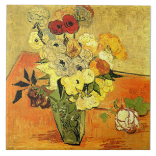 Obra de arte de Van Gogh, Vaso Japonês com Rosas,