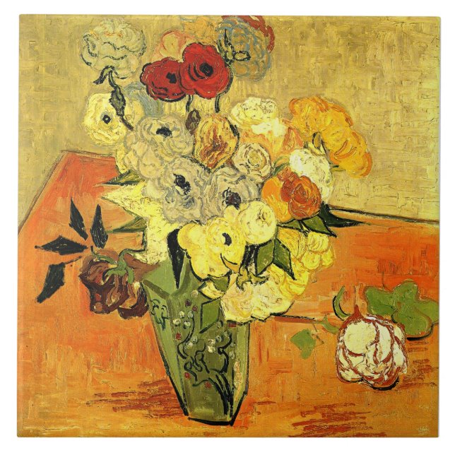 Obra de arte de Van Gogh, Vaso Japonês com Rosas, (Frente)