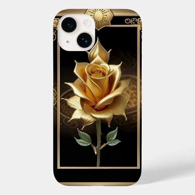 Obra de Arte Rosa Dourada com Moldura Elegante (Verso)