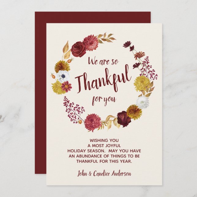 Obrigado Ação de Graças Burgundy Dourada Floral (Frente/Verso)