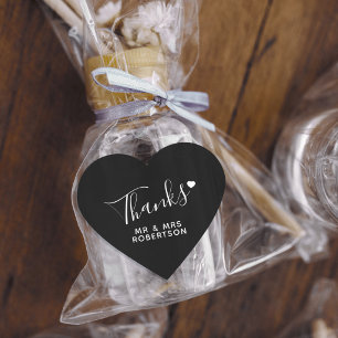 Obrigado adesivos de casamento coração preto e bra