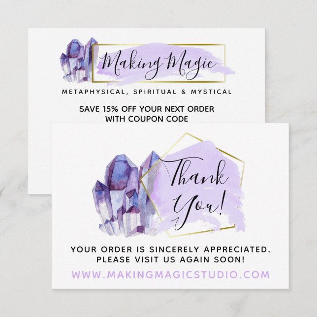 Obrigado Aquarela Cristais e Cartão Boho Dourado (Frente/Verso)