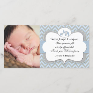 Obrigado azul do bebê do elefante você cartão com
