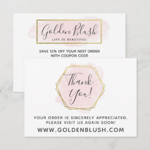 Obrigado Blush Rosa Aquarela e Cartão Dourado Mode