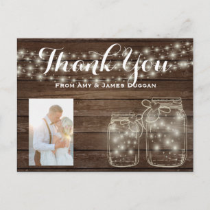 Obrigado Cartão com fotos Rustic Weding Mason Jars