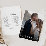 Obrigado Cartão de Casamento com Foto e Mensagem<br><div class="desc">Um cartões de agradecimentos maravilhosamente projetado com um espaço dedicado no topo para uma foto carinhada, capturando um momento especial ou memória. Abaixo da foto, em um elegante e fluente roteiro, está a frase "Amor e Obrigados", transmitindo a sentida gratidão com simplicidade e graça. O verso oferece amplo espaço para...</div>