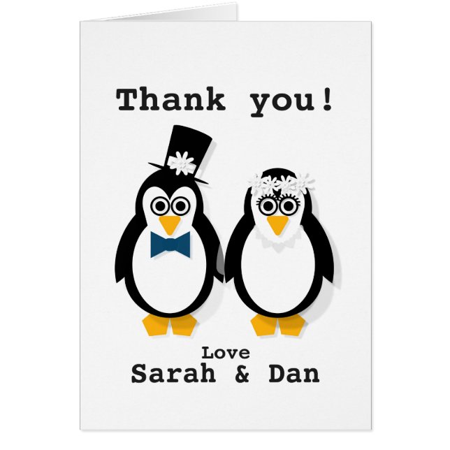 "Obrigado!" Cartão de Casamento Penguin Personaliz (Frente)