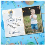 Obrigado Cartão de primeiro aniversario Personaliz<br><div class="desc">Vocês vão gostar de enviar este charmoso e único cartões de agradecimentos - com aquele elefante precioso e os balões azul e dourado - completo com sua mensagem e seu nome de script personalizado. "Amor" é realmente a resposta. Quaisquer perguntas ou solicitações especiais de design, basta enviar um bate-papo ou...</div>