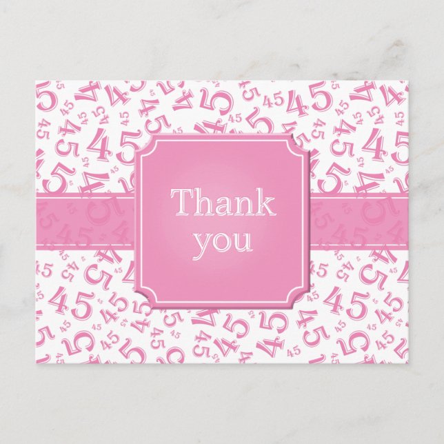 Obrigado Cartão Postal Número 45 Rosa/Branco (Frente)