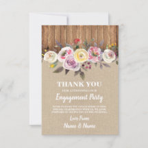 Obrigado Cartões Burlap Wood Watercolor Flowers