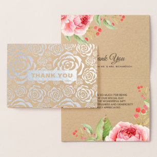 Obrigado Cartões De Casamento Floral Do Foil Real