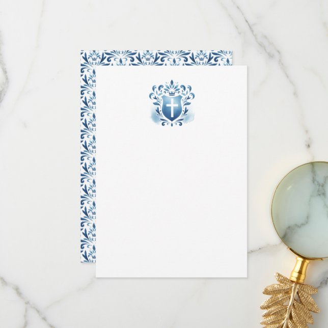 Obrigado Cartões Dusty Blue Crest & Cross (Frente/Verso In Situ)