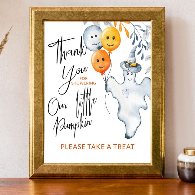 Obrigado Chá de fraldas de Halloween Favor Poster (Little Pumpkin halloween party sign)
