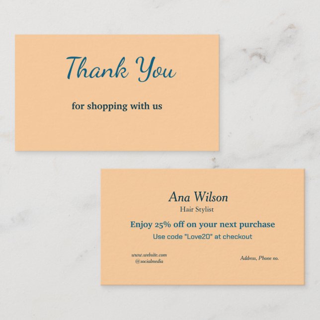 Obrigado clássico branco azul que você cartão de v (Frente/Verso)