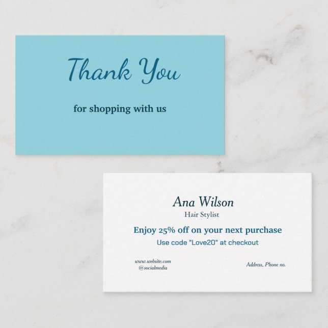 Obrigado clássico branco azul que você cartão de v (Frente/Verso)