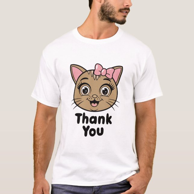 Obrigado com Cabeça de Gato - Camisa Adorável (Frente)