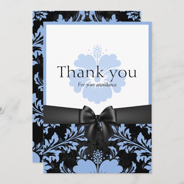 Obrigado, convite floral azul de casamento (Frente/Verso)