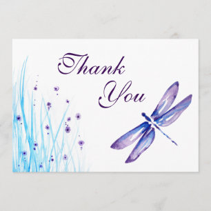 Obrigado da libélula você cartões - aguarela roxa