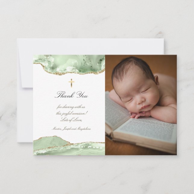 Obrigado de batismo, seu convite agitado verde (Frente)