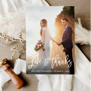 obrigado de casamento branco você cartão com fotos