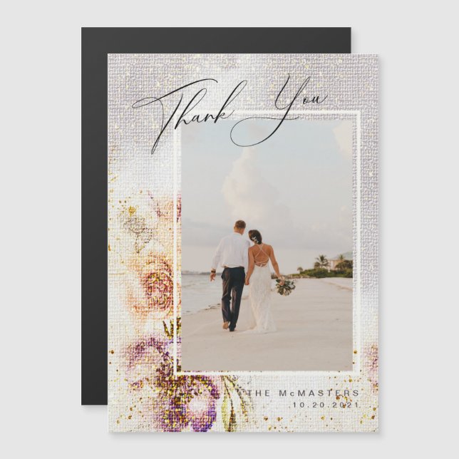 Obrigado De Casamento Com Canvas Floral Pintada Po (Frente/Verso)