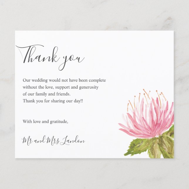 OBRIGADO de casamento de flores verdes rosa-rosa a (Frente)