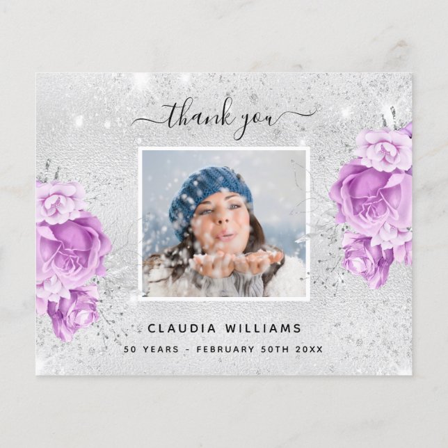 Obrigado de fotos roxo prateado de aniversário do  (Verso)