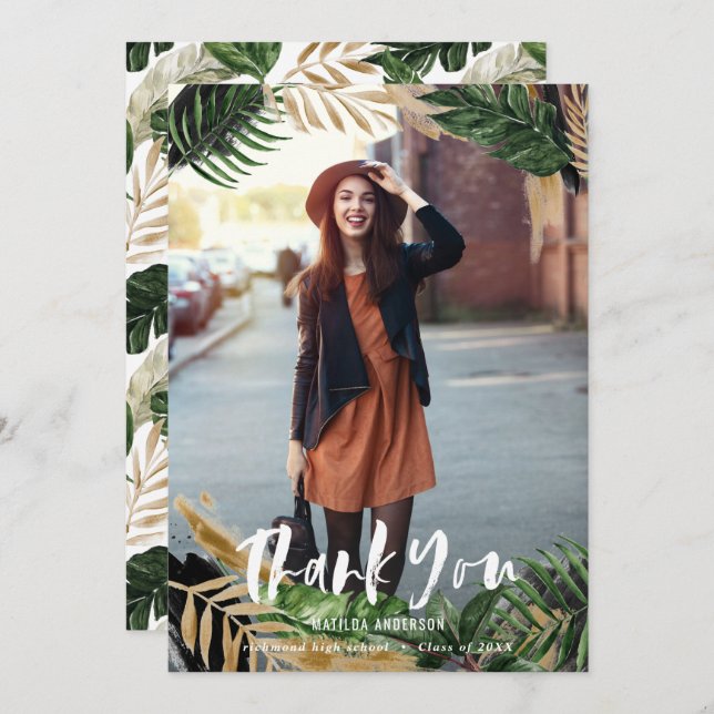 Obrigado de graduação de fotos tropicais pintado (Frente/Verso)