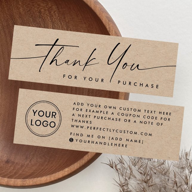 Obrigado de logotipo do papel Kraft manuscrito que (Handwritten Kraft paper logo thank you insert card)