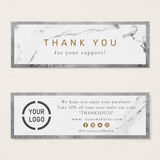 Obrigado de negócios moderno de mármore prateado l (Frente & Verso)