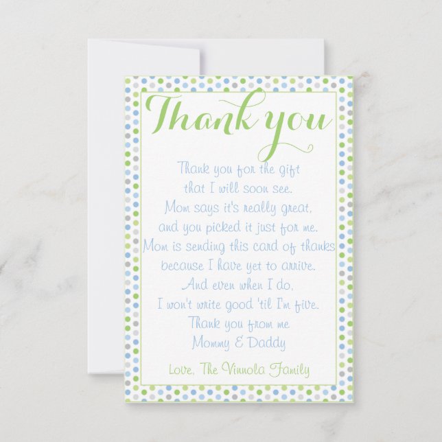 Obrigado do chá de fraldas você do cartão do bebê (Frente)