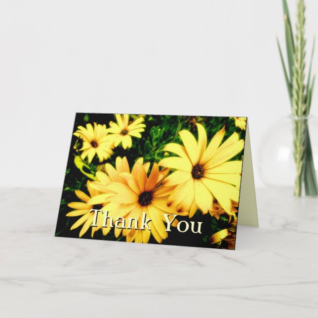 Obrigado Flores Amarelas com Cartão Raindrops (Frente)