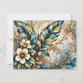 OBRIGADO! Folhas Verde Azul, Floral Rosa sobre Dou