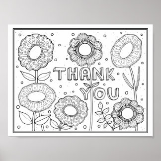 Obrigado Gem Flowers Coloring Page Poster