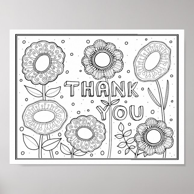 Obrigado Gem Flowers Coloring Page Poster (Frente)