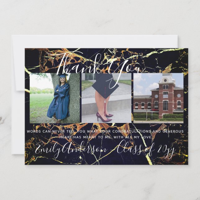 Obrigado Graduação Cartão 3 x FOTO Collage MARBLE (Frente)