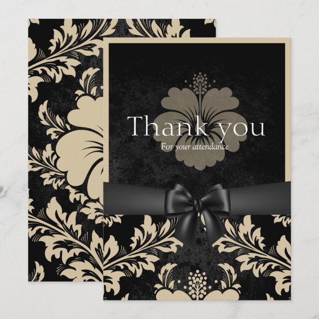 Obrigado laço preto, convite bege (Frente/Verso)