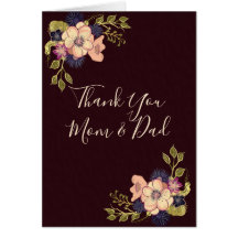 Obrigado Mãe e Pai, Cartão Floral Burgundy