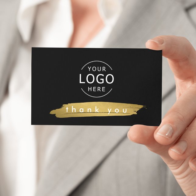 Obrigado Nota Cartão de visita Inserir (Black background, white logo, gold smudge detail - Business Thank You Card)