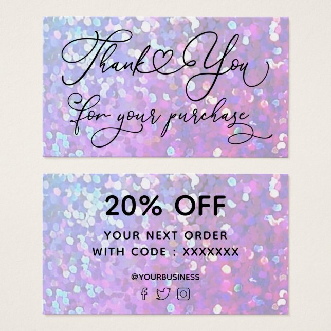 obrigado para sua compra de brilho falso roxo (Frente & Verso)