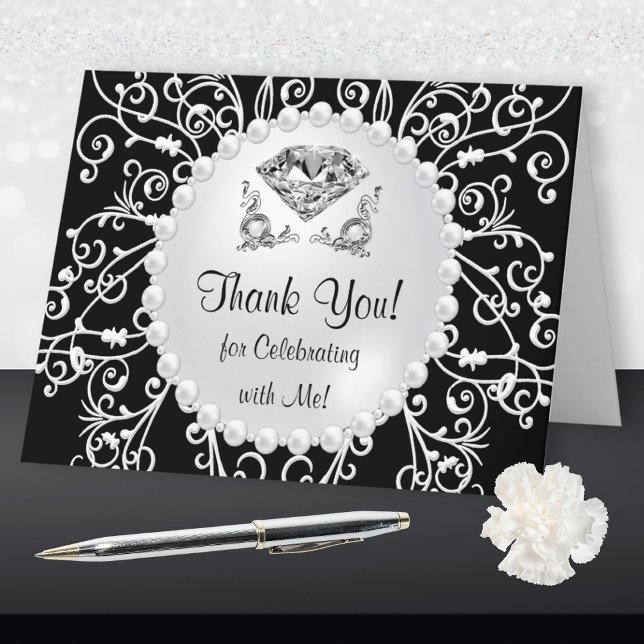 Obrigado por comemorar comigo! Obrigado Cartões (Birthday Thank You Cards. Elegant, Diamond Birthday Thank You Cards. Diamond Thank You Cards. 60th.)