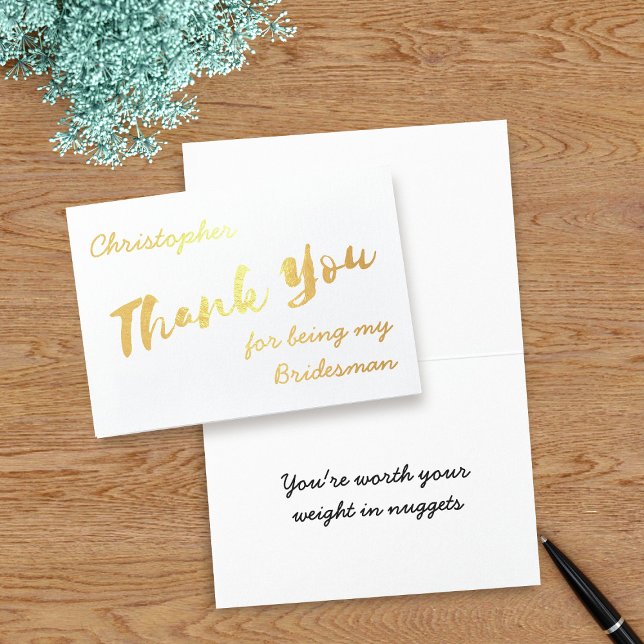 Obrigado por ser meu Cartão Foil de Bridesman (Thank your Bridesman or any member of your bridal party with this real foil thank you card)