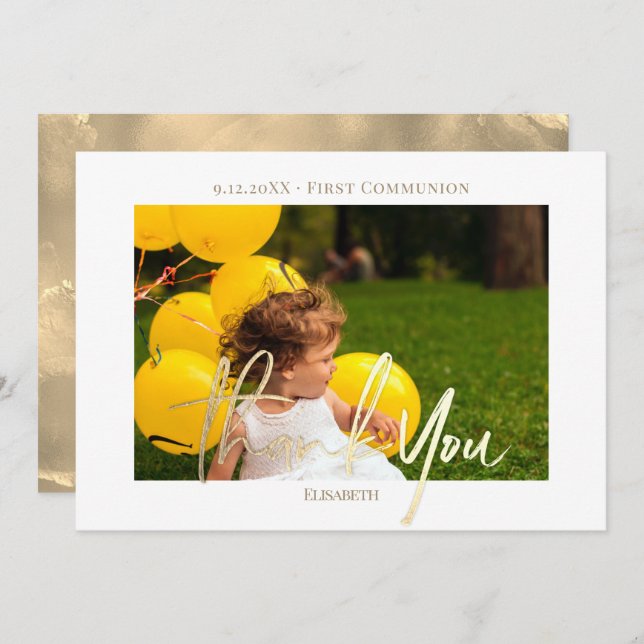 Obrigado Primeiro Cartão com fotos de Comunicação  (Frente/Verso)