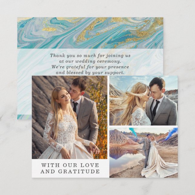 Obrigado Turquoise e Cartão com fotos Dourado de G (Frente/Verso)