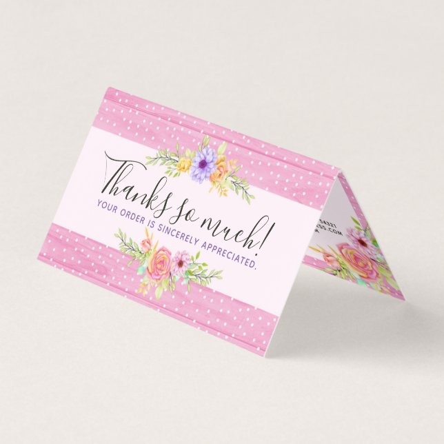 Obrigado Whimsical Floral Rosa Russo Wood Card (Frente)