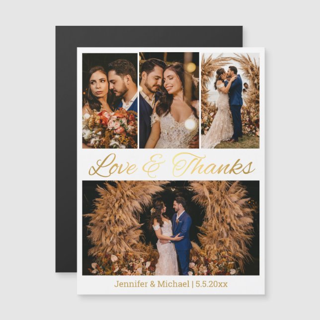 obrigados 4 fotos colagem magneta de casamento (Frente/Verso)